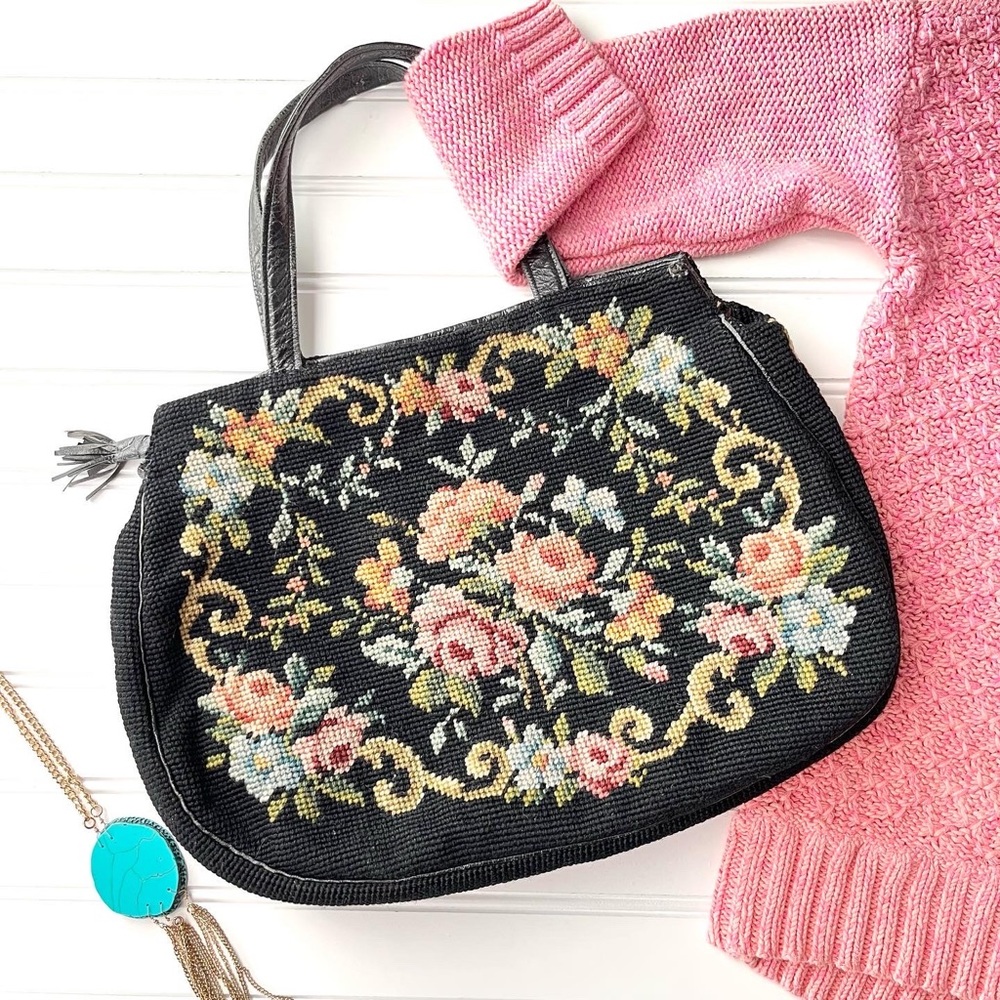 Vintage Floral Needlepoint Purse